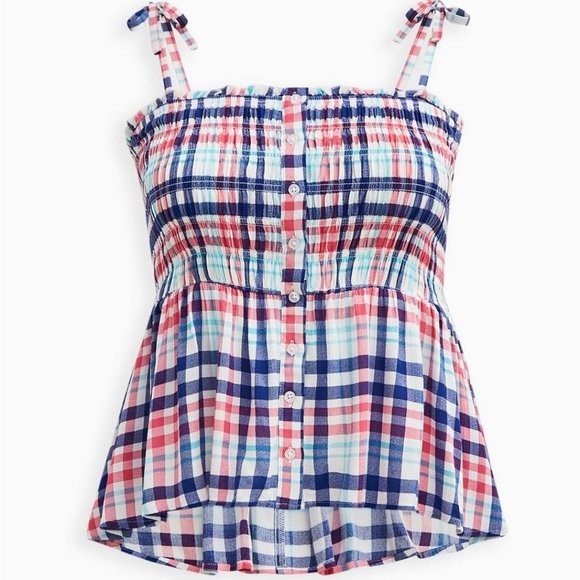 ❤️NWT VINTAGE TORRID PEPLUM SHOULDER TIES - CRINKLE GAUZE PLAID CAMI - PLUS SIZE - Picture 11 of 13